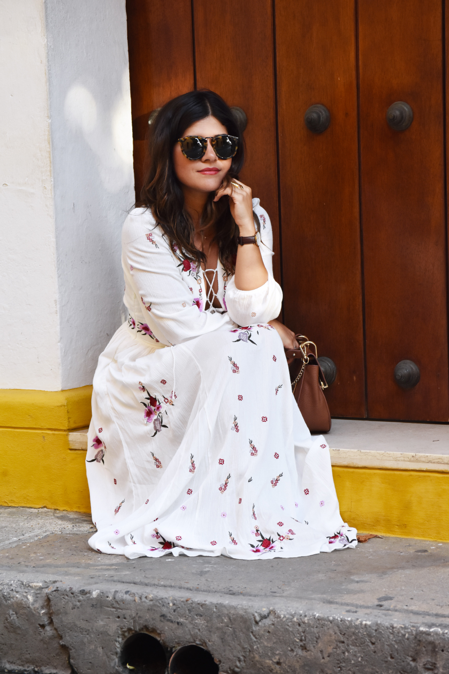Karen Walker oversized sunglasses - CARTAGENA STREET STYLE featured by popular Denver fashion blogger Chic Talk