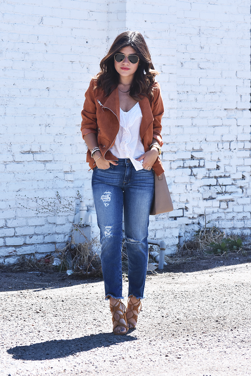 SUEDE JACKET + RAW HEM JEANS