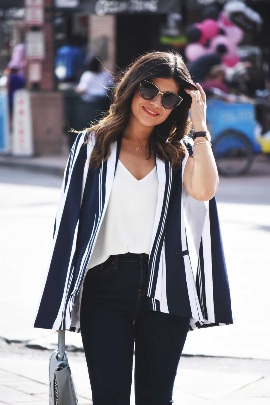 STRIPE CAPE BLAZER - CAPE BLAZER by popular Denver fashion blogger Chic Talk