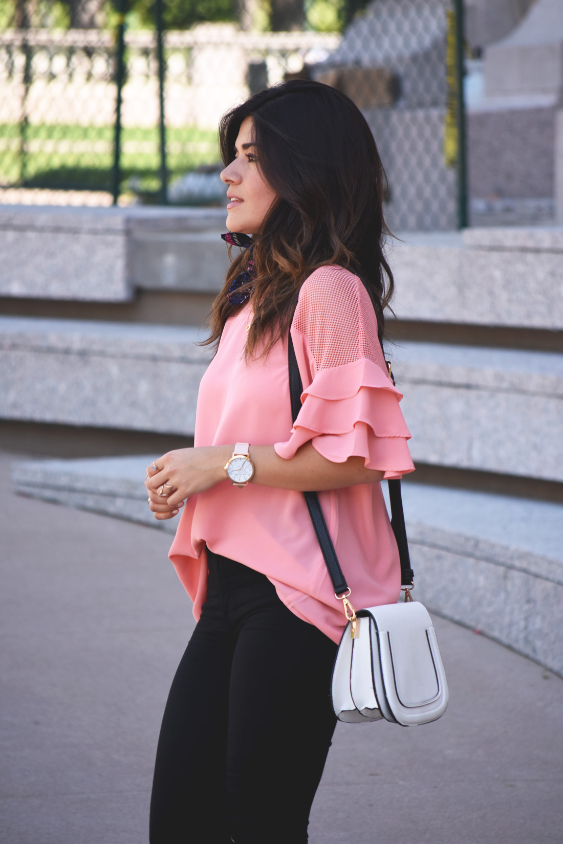 TOP WITH RUFFLES AND MESH DETAILS