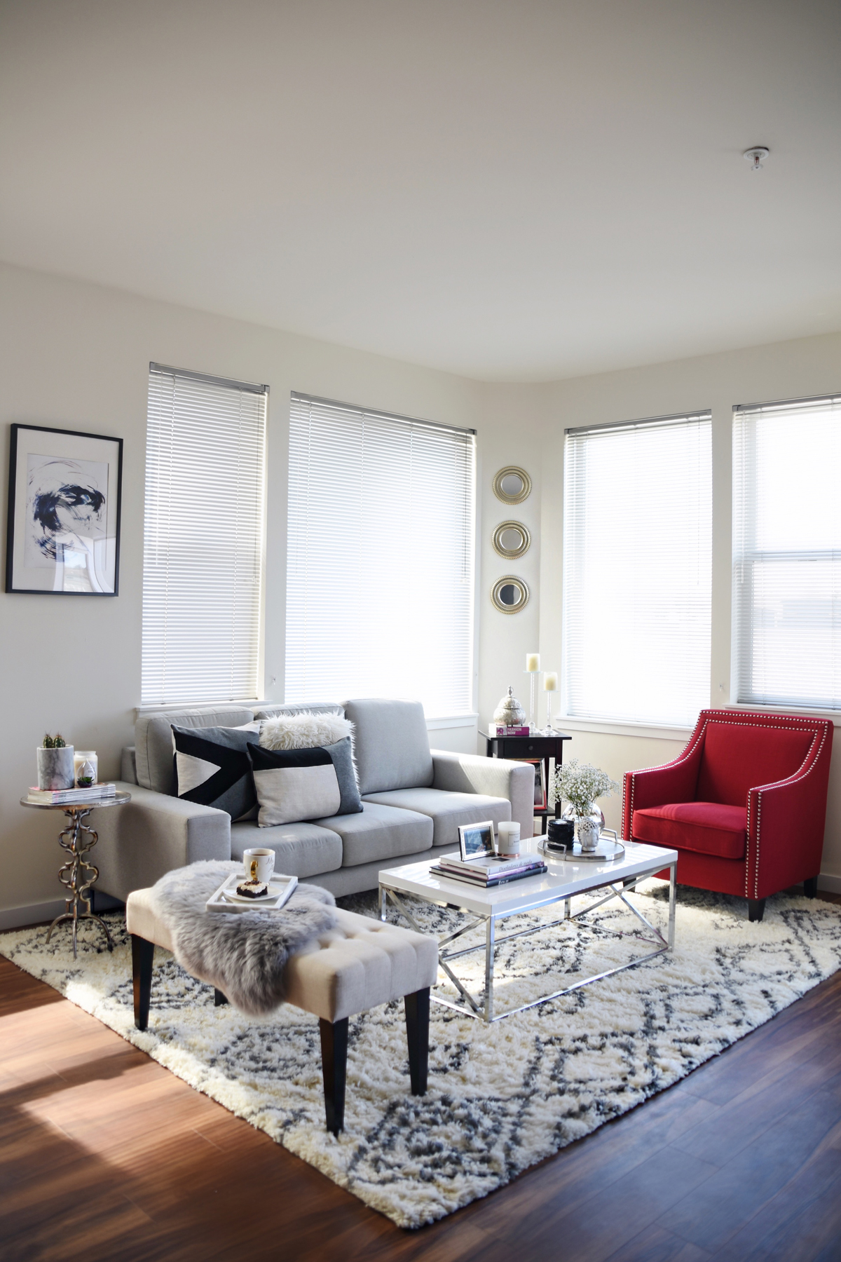 Living room decoration ideas featuring product from Article. The Taza rug, Velu pillows and Lanna throw - CONTEMPORARY HOME DECOR WITH ARTICLE by popular Denver fashion blogger Chic Talk