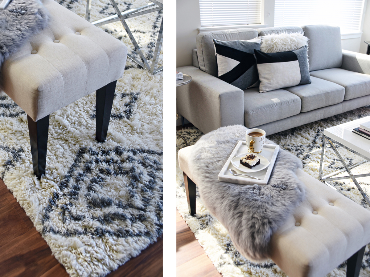 Living room decoration ideas featuring product from Article. The Taza rug, Velu pillows and Lanna throw - CONTEMPORARY HOME DECOR WITH ARTICLE by popular Denver fashion blogger Chic Talk