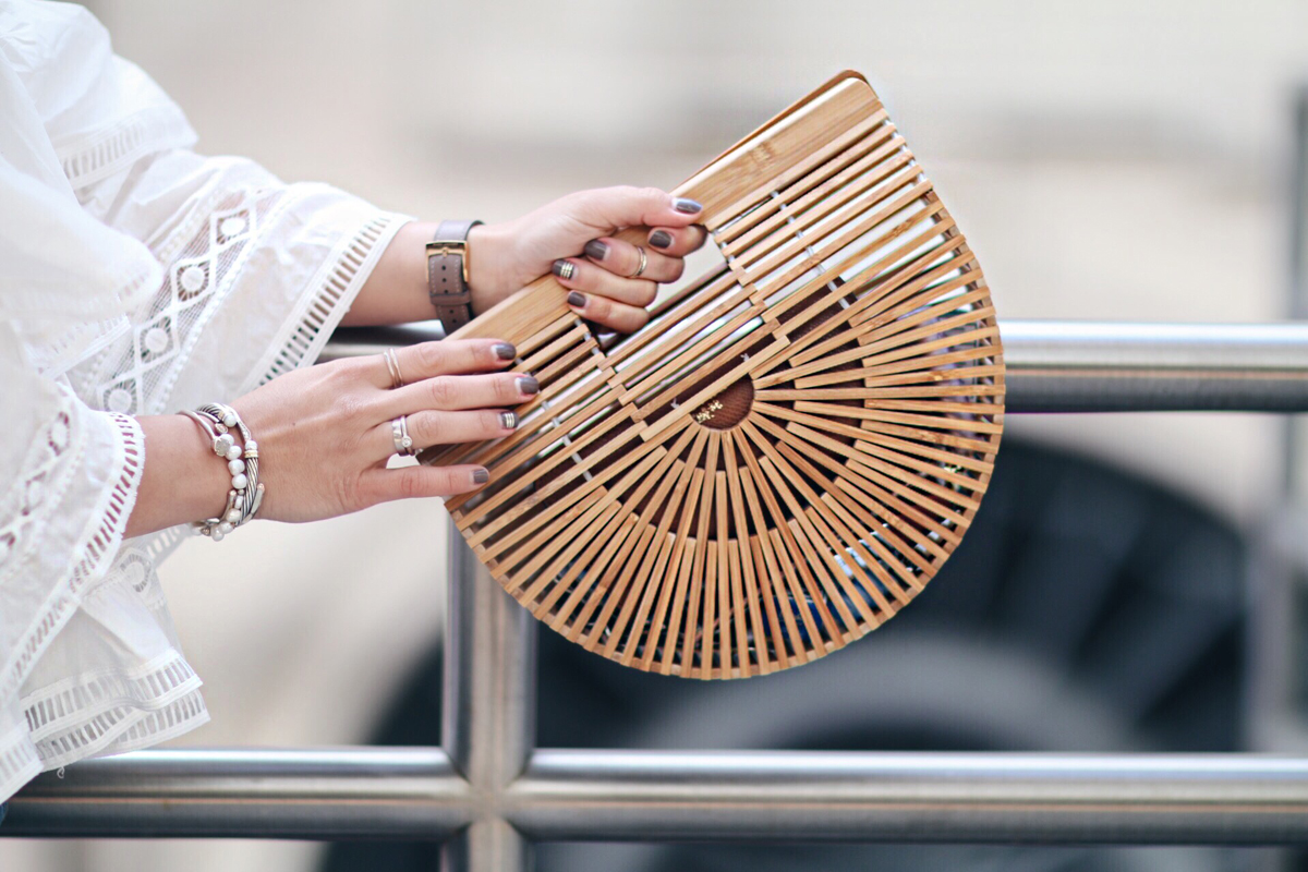 Carolina Hellal wearing a Cult Gaia ark bag, Topshop boyfriend jeans, Sam Edelman nude pumps and Marc Jacobs watch - CULT GAIA BAG styled by popular Denver fashion blogger Chic Talk