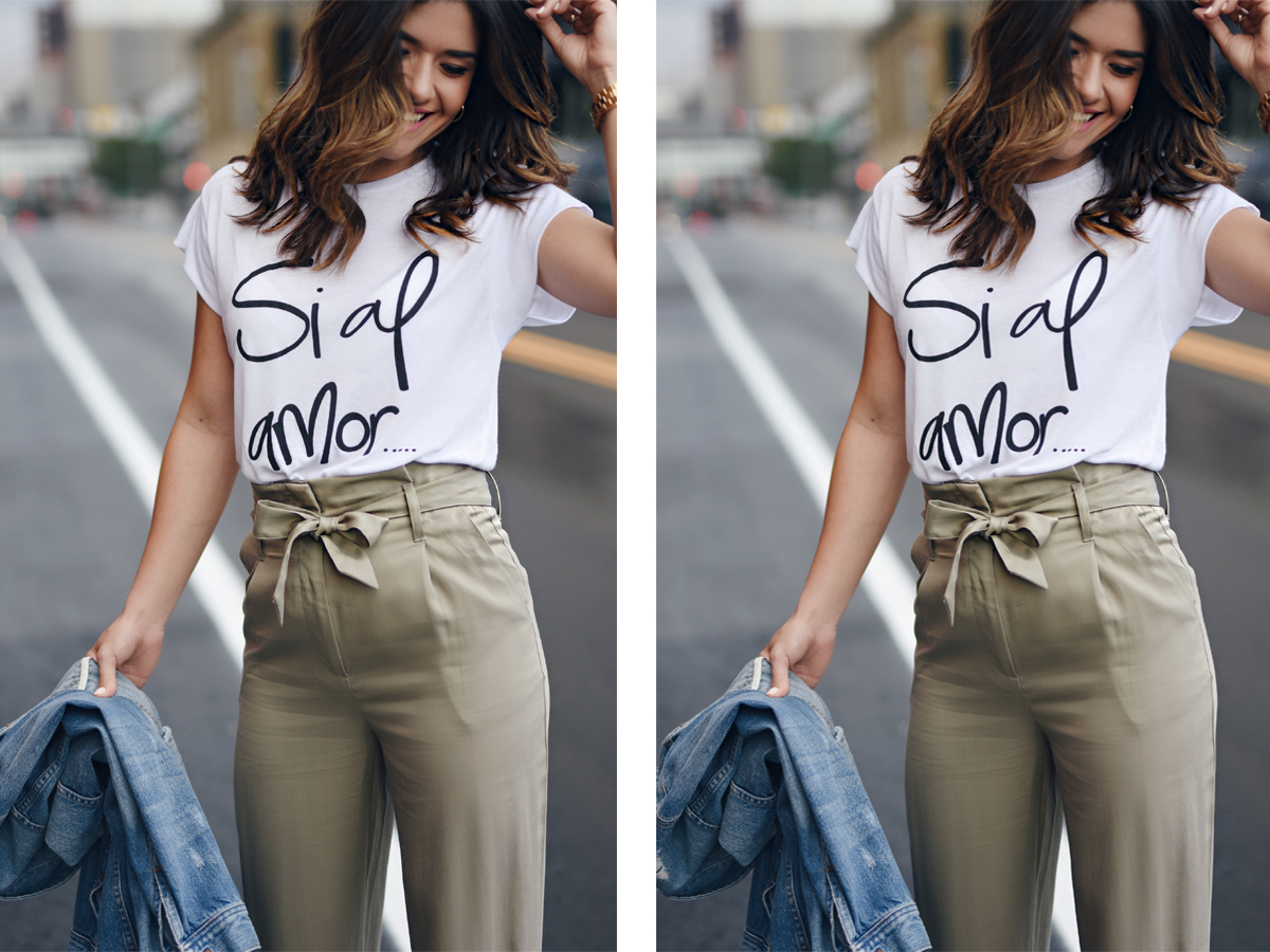 Carolina Hellal of Chic Talk wearing a t-shirt from the Si al amor t-shirt collection by popular Denver fashion blogger Chic Talk