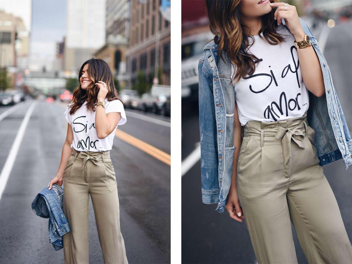 Carolina Hellal of Chic Talk wearing a t-shirt from the Si al amor t-shirt collection by popular Denver fashion blogger Chic Talk