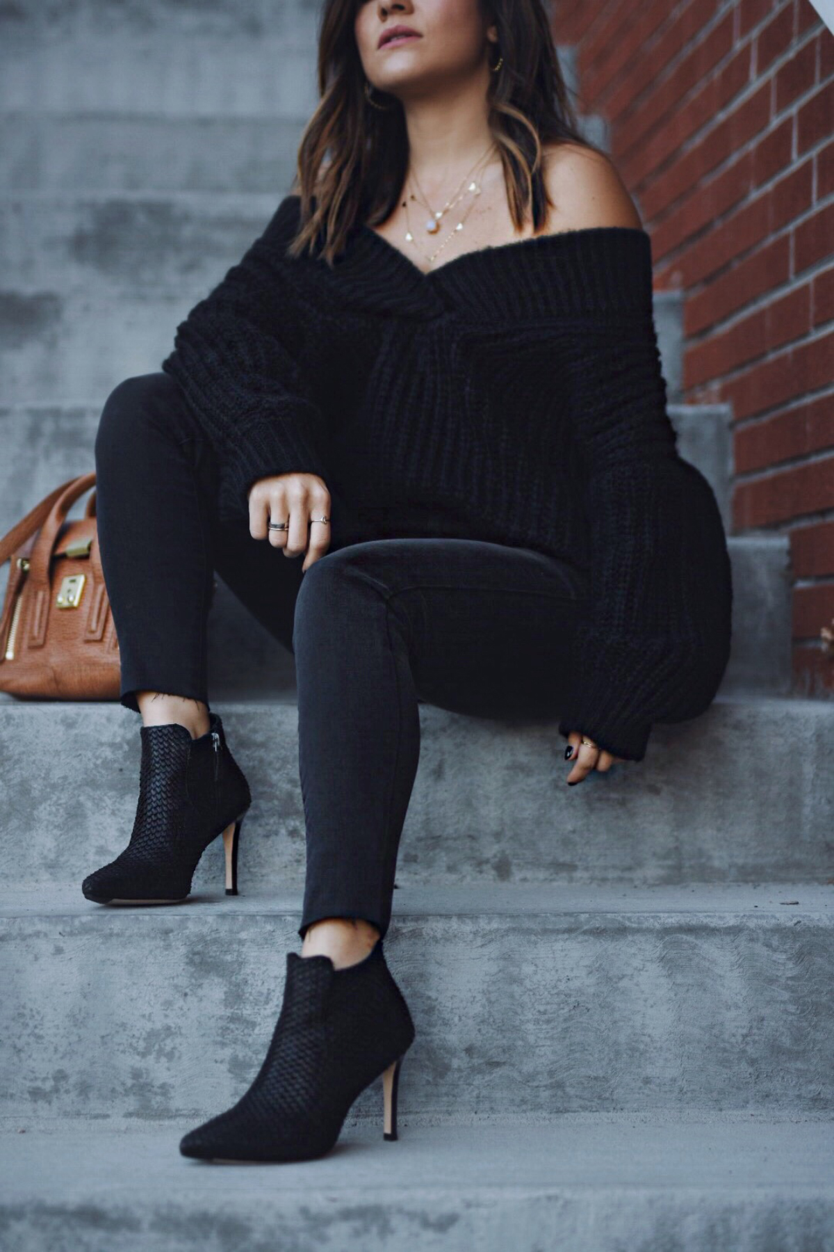 Carolina Hellal of Chic Talk wearing a shein knit sweater, topshop jeans, 3.1 phillip lim bag, johnston & Murphy boots and marc jacobs watch - NORDSTROM FALL SALE TOP PICKS by popular Denver fashion blogger Chic Talk