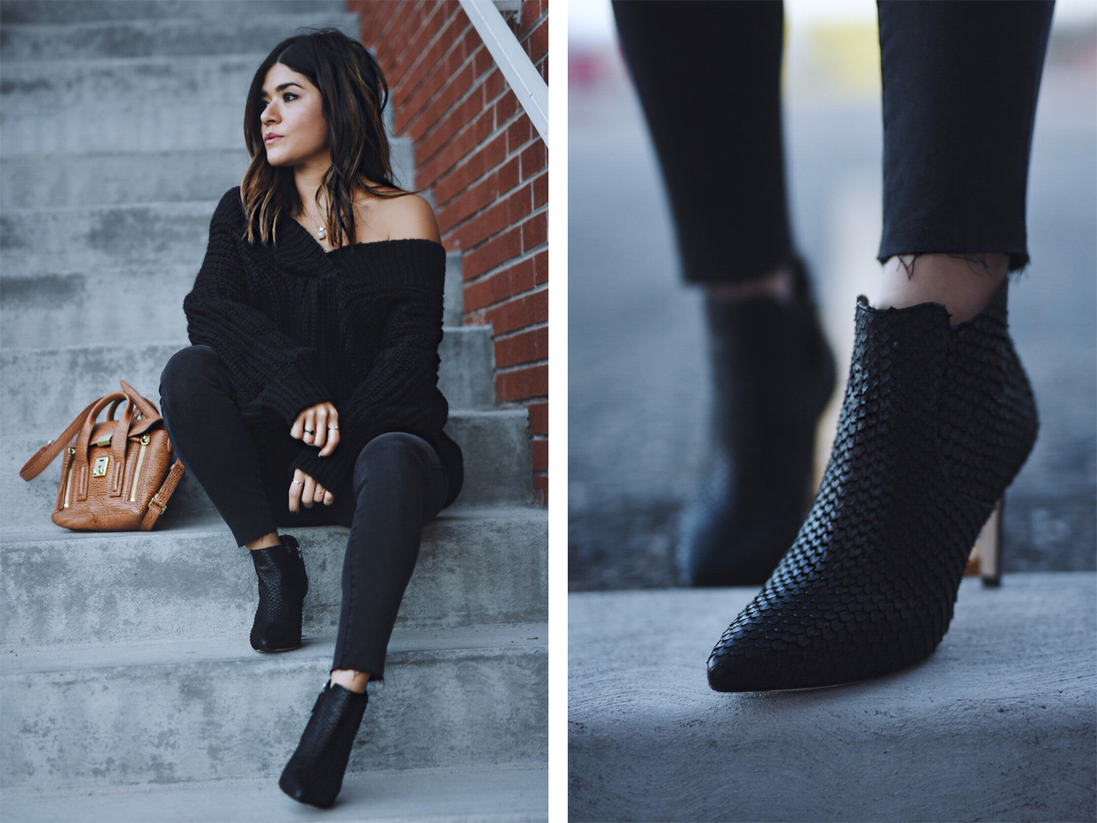 Carolina Hellal of Chic Talk wearing a shein knit sweater, topshop jeans, 3.1 phillip lim bag, johnston & Murphy boots and marc jacobs watch - NORDSTROM FALL SALE TOP PICKS by popular Denver fashion blogger Chic Talk