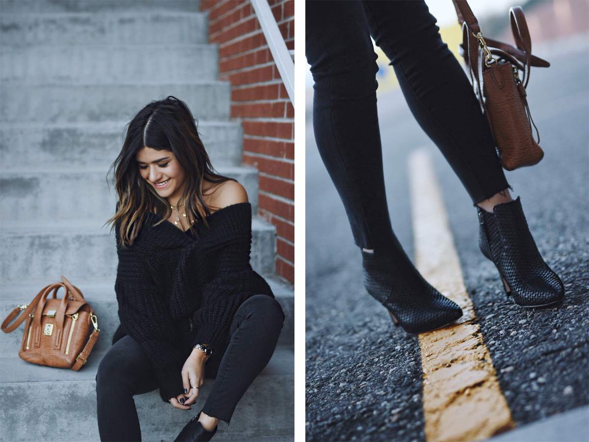 Carolina Hellal of Chic Talk wearing a shein knit sweater, topshop jeans, 3.1 phillip lim bag, johnston & Murphy boots and marc jacobs watch - NORDSTROM FALL SALE TOP PICKS by popular Denver fashion blogger Chic Talk