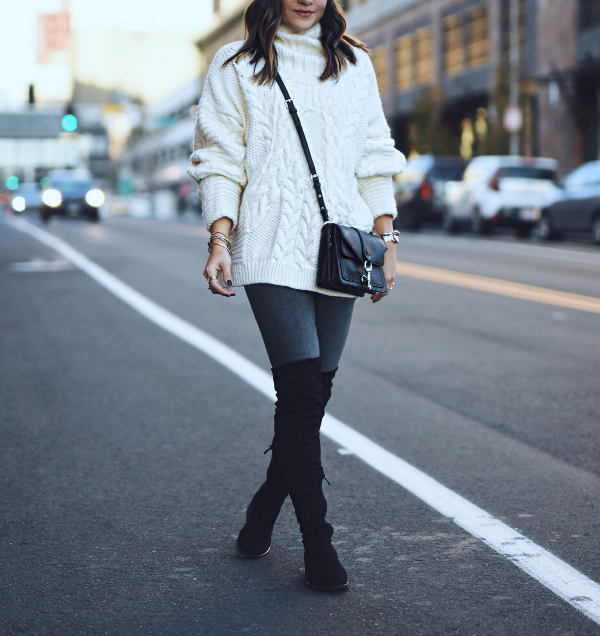 Carolina Hellal of Chic Talk wearing a knit sweater, AG Jeans, public desire boots and asos hat - BEST KNIT SWEATERS UNDER $100 by popular Denver fashion blogger Chic Talk