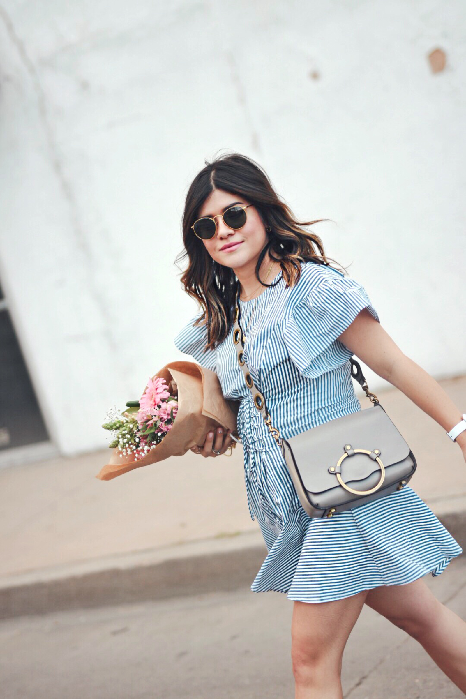 Carolina Hellal of Chic Talk wearing a spring striped dress via WAYPR, Rebecca Minkoff bag, Rayban sunglasses and Chinese Laundry sandals - SPRING STRIPED DRESSES TO SHOP RIGHT NOW by popular Philadelphia style blogger Chic Talk