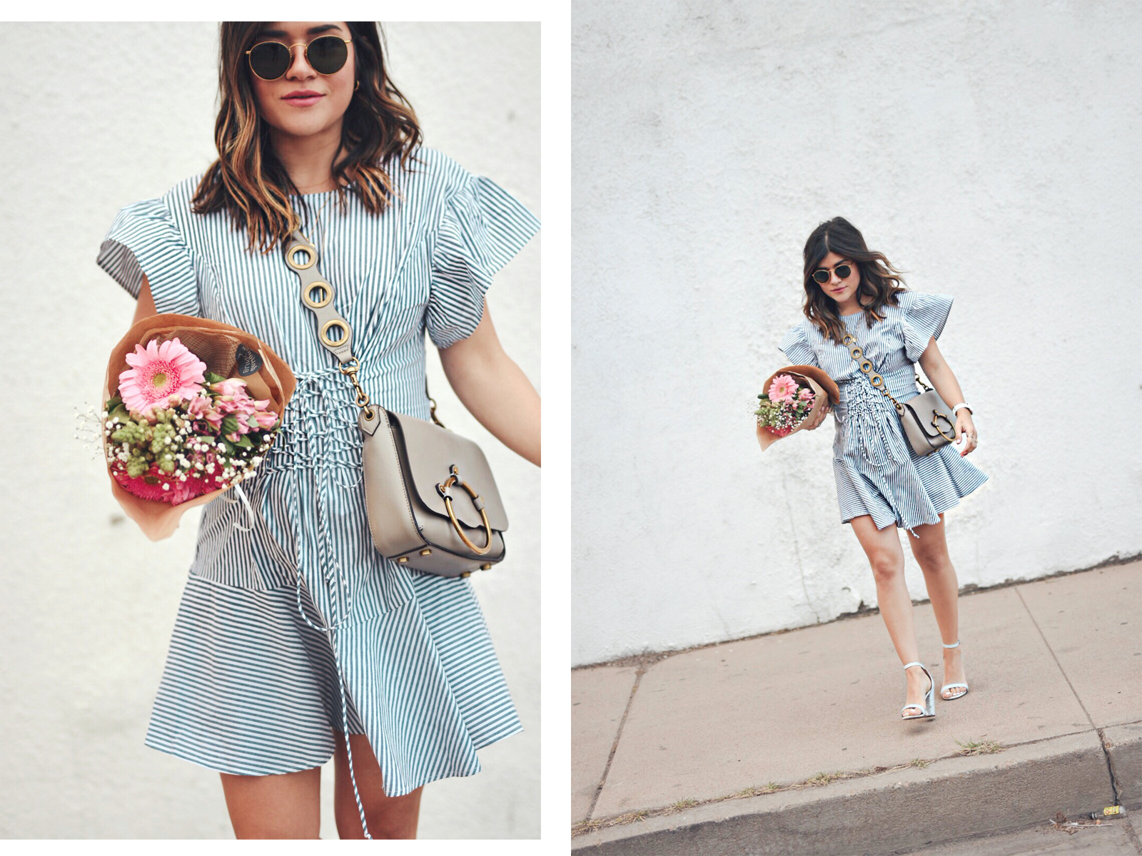 Carolina Hellal of Chic Talk wearing a spring striped dress via WAYPR, Rebecca Minkoff bag, Rayban sunglasses and Chinese Laundry sandals - SPRING STRIPED DRESSES TO SHOP RIGHT NOW by popular Philadelphia style blogger Chic Talk