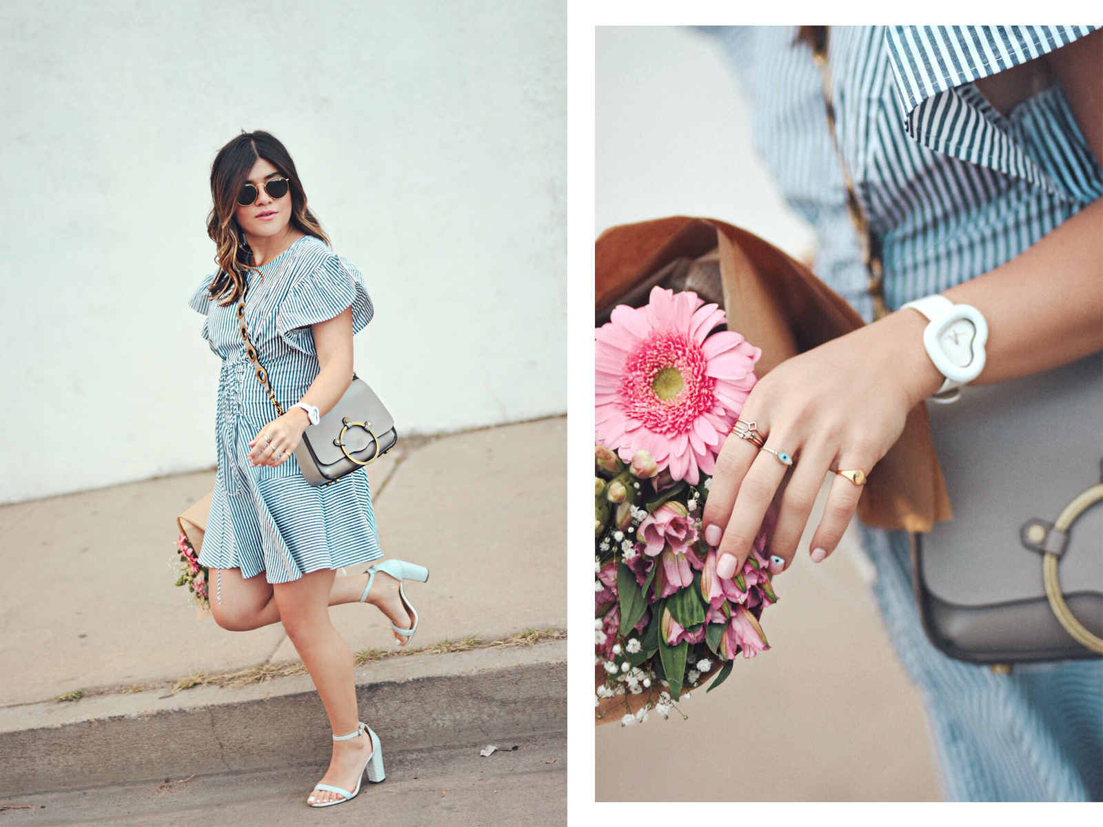 Carolina Hellal of Chic Talk wearing a spring striped dress via WAYPR, Rebecca Minkoff bag, Rayban sunglasses and Chinese Laundry sandals - SPRING STRIPED DRESSES TO SHOP RIGHT NOW by popular Philadelphia style blogger Chic Talk