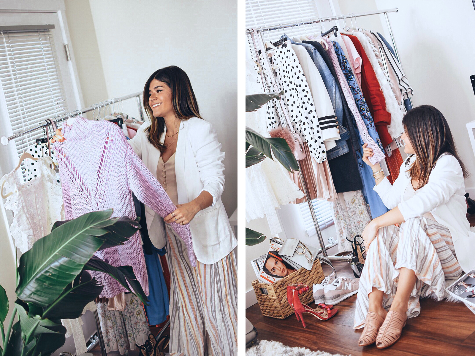 Carolina Hellal of Chic Talk highlighting spring trends 2018 while wearing free people pants, Thacker white blazer, Cecelia New York blush mules. - SPRING TRENDS 2018 by popular Denver fashion blogger Chic Talk