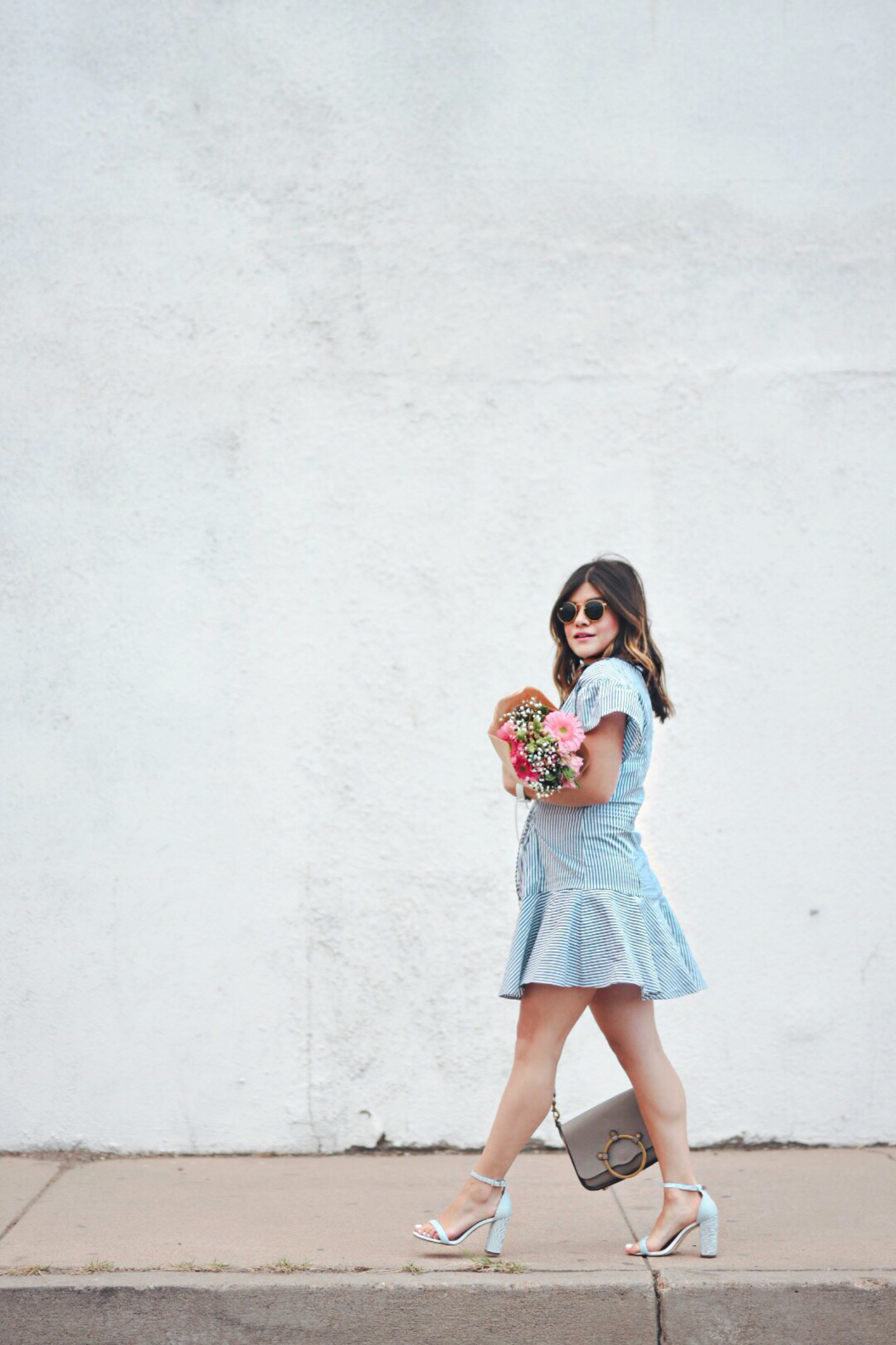 Carolina Hellal of Chic Talk wearing a spring striped dress via WAYPR, Rebecca Minkoff bag, Rayban sunglasses and Chinese Laundry sandals - SPRING STRIPED DRESSES TO SHOP RIGHT NOW by popular Philadelphia style blogger Chic Talk
