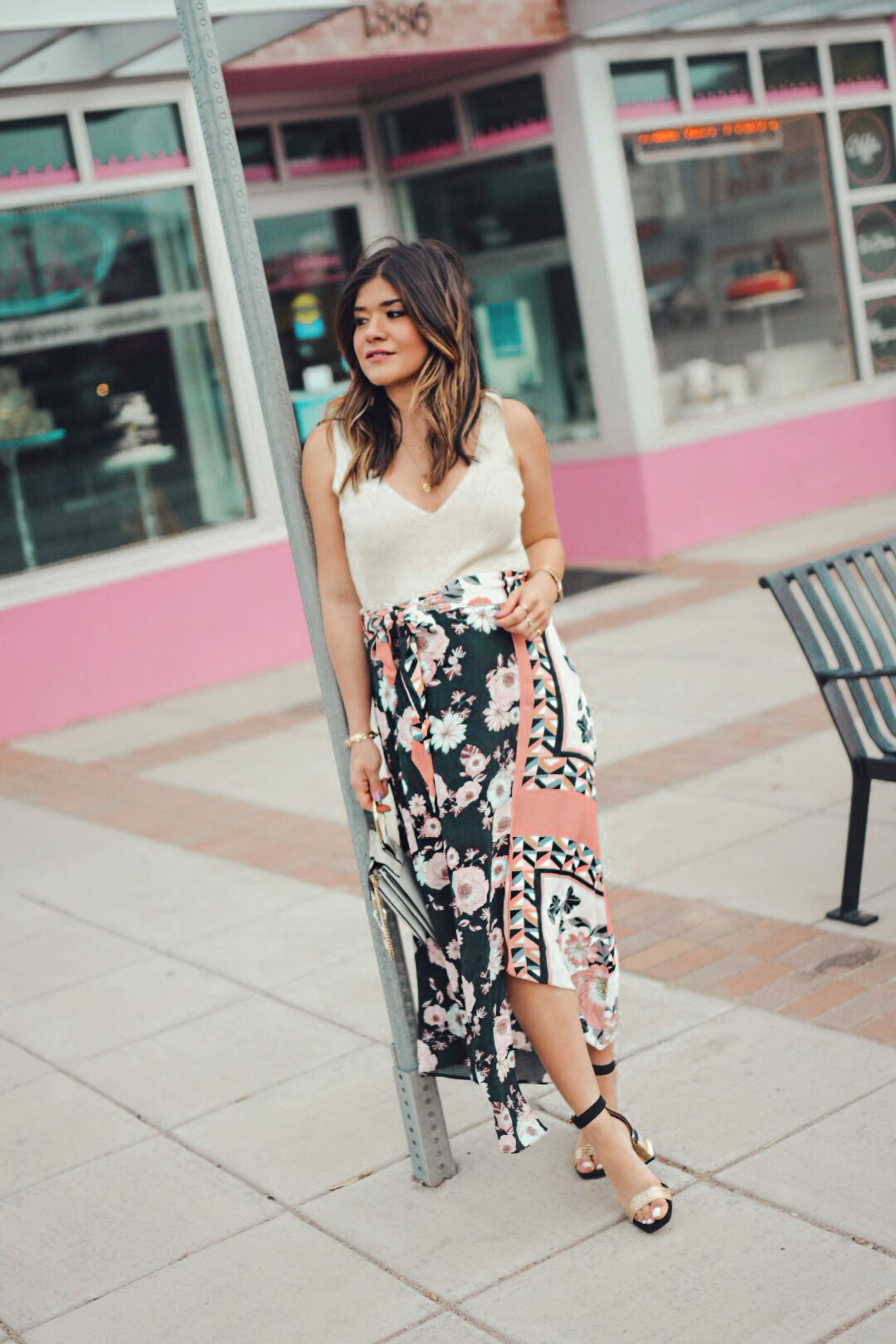 Carolina Hellal of Chic Talk wearing a River Island top, skirt and sandals and a Chloe ring bag - THE ULTIMATE SPRING SHOPPING GUIDE by popular Denver fashion blogger, Chic Talk