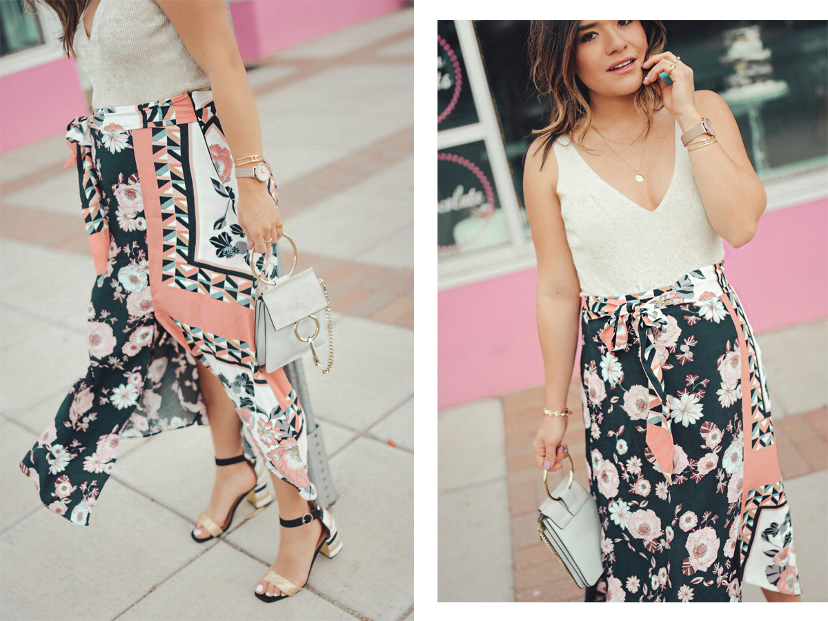Carolina Hellal of Chic Talk wearing a River Island top, skirt and sandals and a Chloe ring bag - THE ULTIMATE SPRING SHOPPING GUIDE by popular Denver fashion blogger, Chic Talk